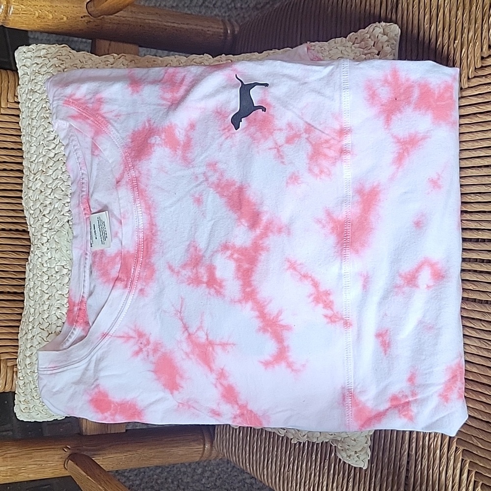 Pink, Victoria's Secret, long sleeve, pink tie dye shirt with lacing detail, M